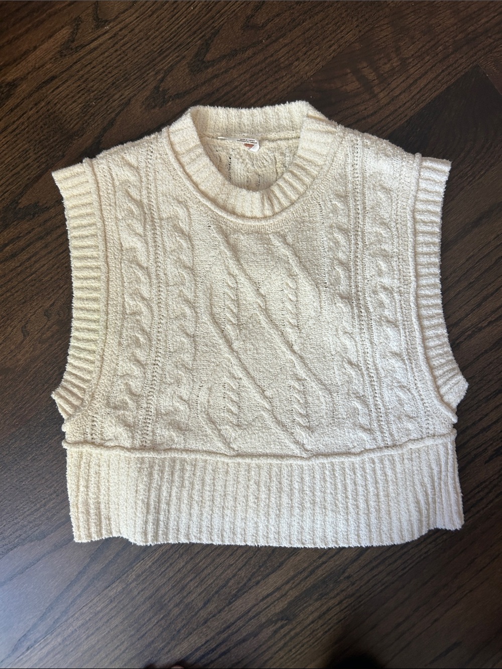 Free People Cream Cable Knit Sleeveless Sweater Vest